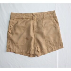 Social Standard Women's Mid Rise Fortune Tencel Short Tan Beige Elastic Button S